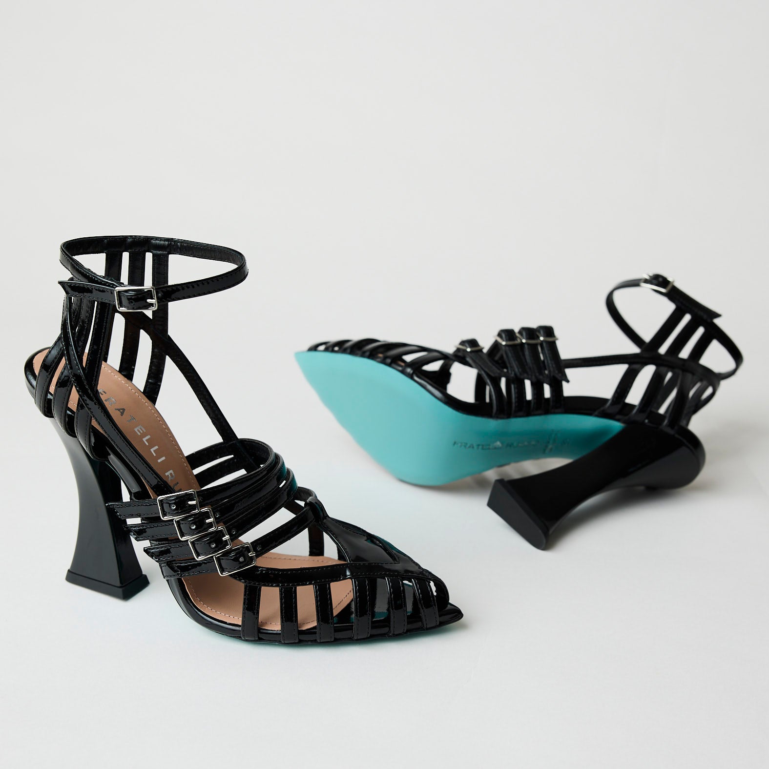 【関税&送料込】FRATELLI RUSSO With Heel Black Fratelli Russo High Heeled Black Patent Leather Sandals