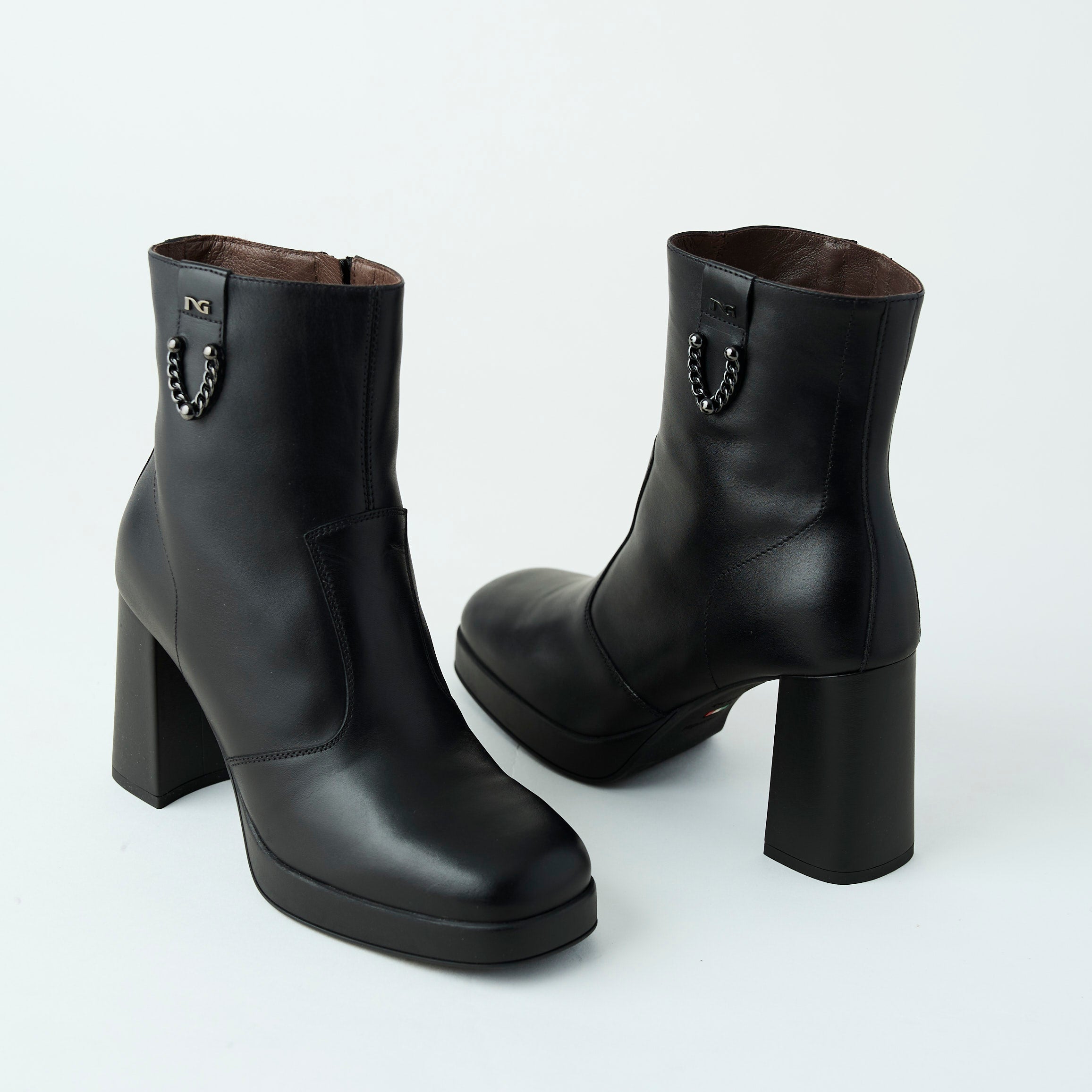 NeroGiardini Black Leather High Heeled Ankle Boots, Nozomi Shoe