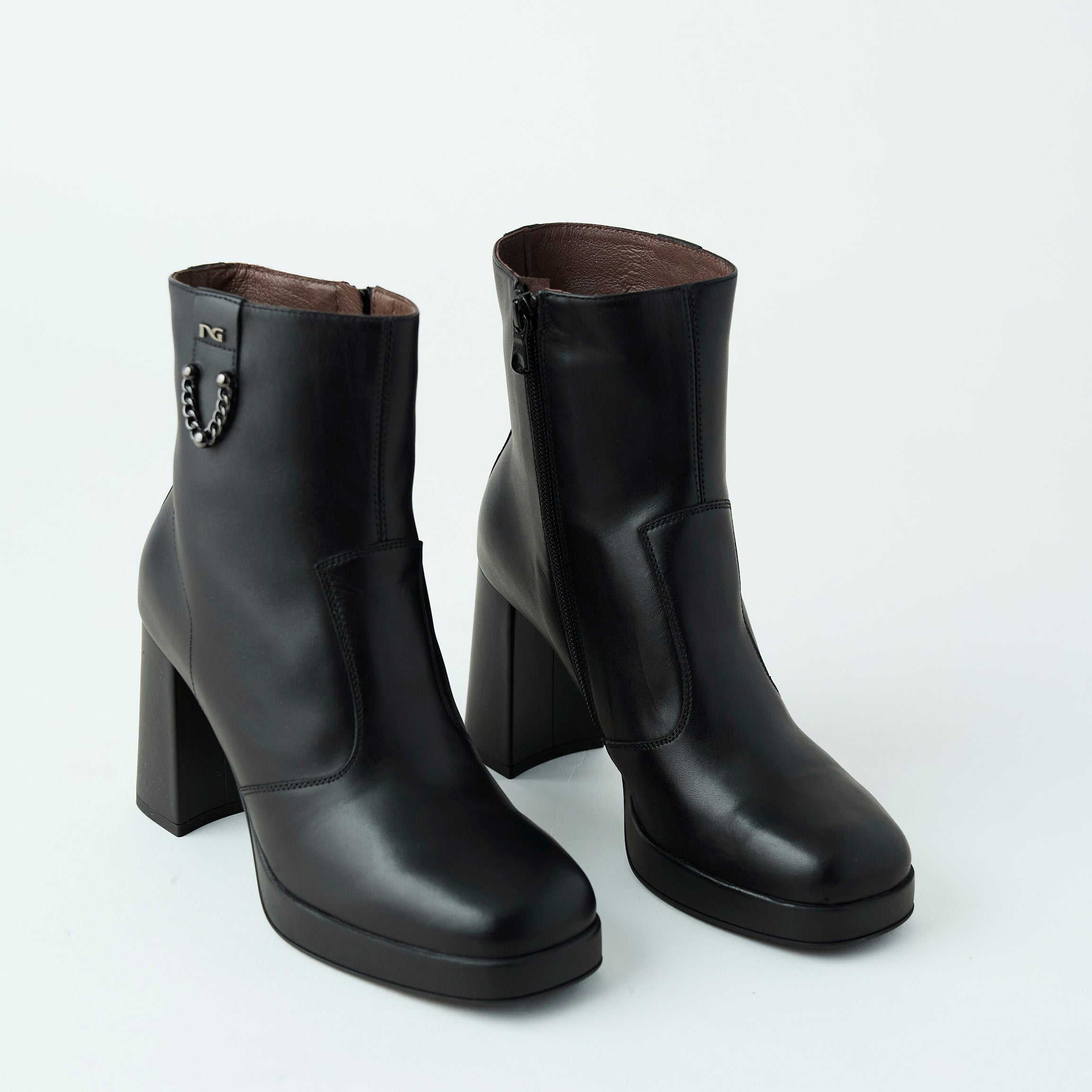 NeroGiardini Black Leather High Heeled Ankle Boots, Nozomi Shoe