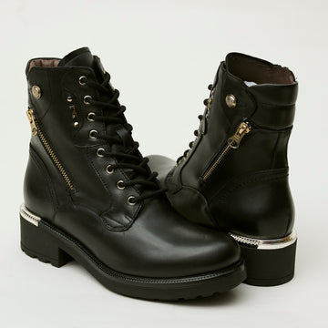 NeroGiardini Black Leather Military Style Boots - Nozomi