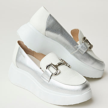 Wonders White Silver Leather Flatform Shoes - Nozomi