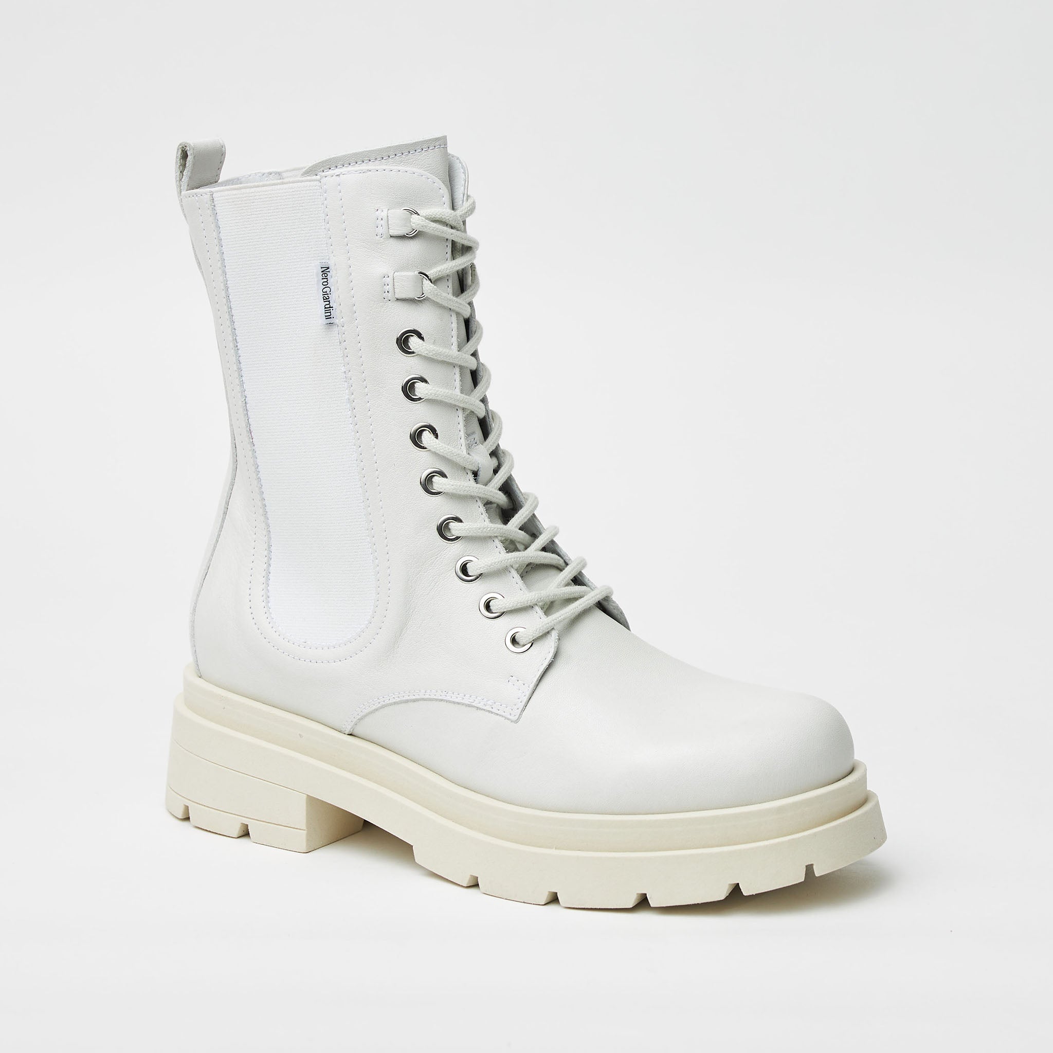 NeroGiardini Cream Lace Up Leather Boots - Main Image