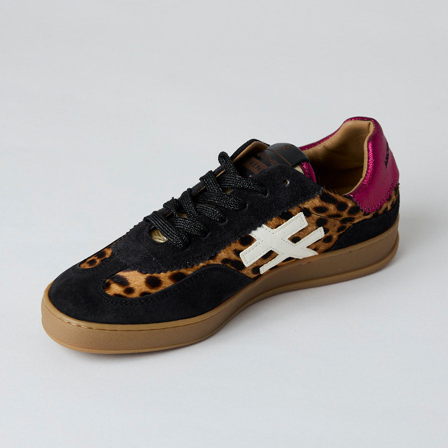 Another Trend Black and Leopard Suede Leather Trainers - Nozomi