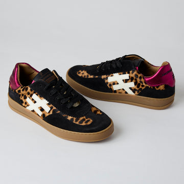 Another Trend Black and Leopard Suede Leather Trainers - Nozomi