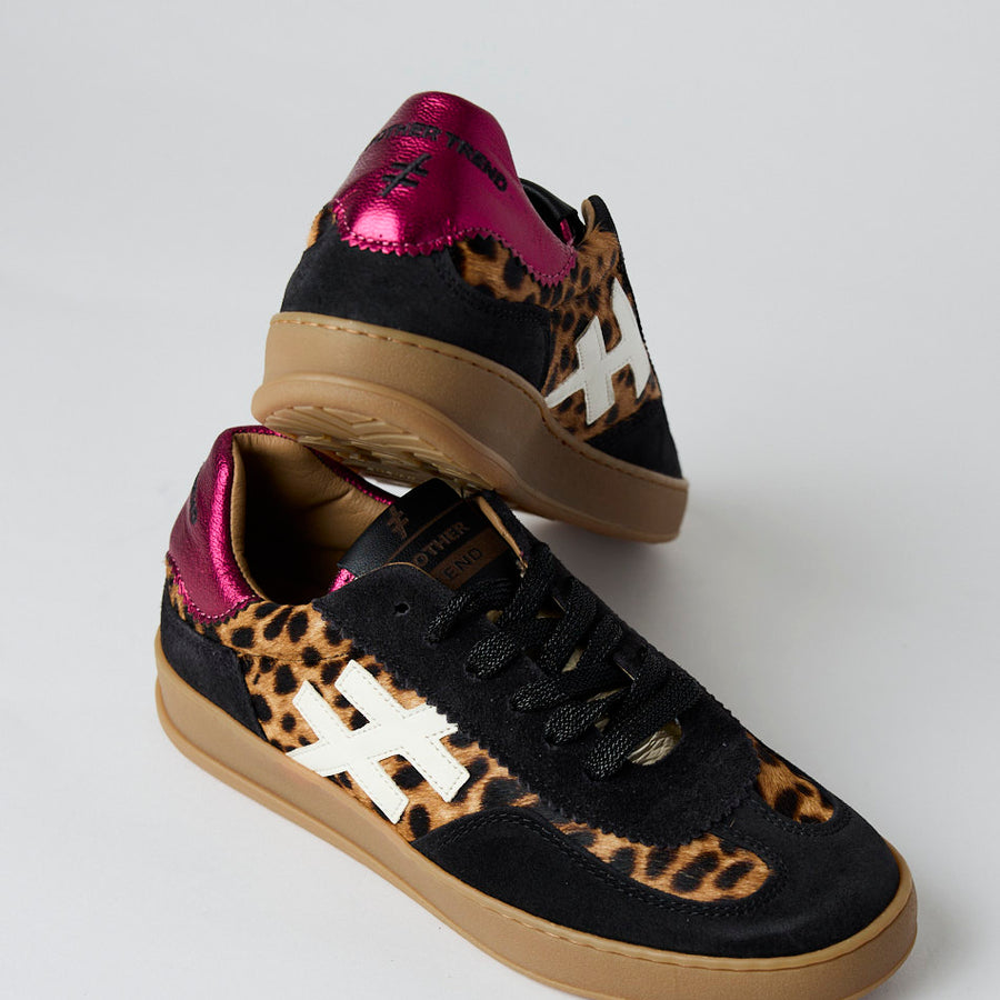 Another Trend Black and Leopard Suede Leather Trainers - Nozomi