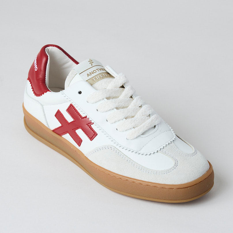Another Trend Ivory and Burgundy Suede Leather Trainers - Nozomi