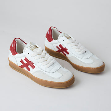 Another Trend Ivory and Burgundy Suede Leather Trainers - Nozomi
