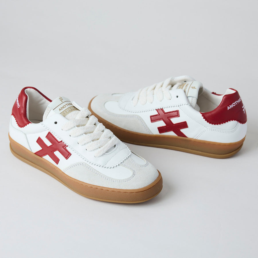 Another Trend Ivory and Burgundy Suede Leather Trainers - Nozomi