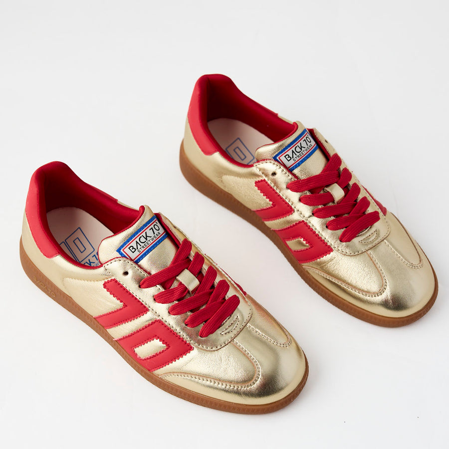 Back 70 Gold Metallic Leather Trainers - Nozomi