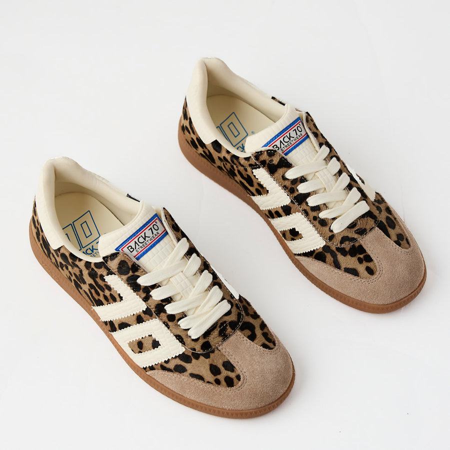 Back 70 Taupe Suede Leather Leopard Print Trainers - Nozomi