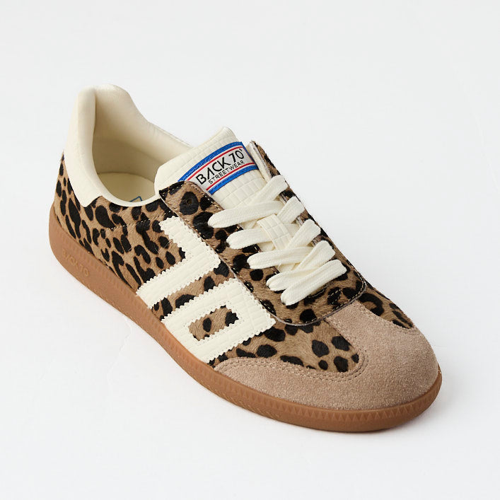 Back 70 Taupe Suede Leather Leopard Print Trainers - Nozomi