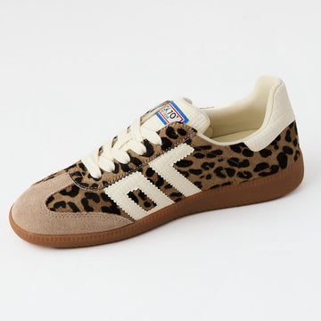 Back 70 Taupe Suede Leather Leopard Print Trainers - Nozomi