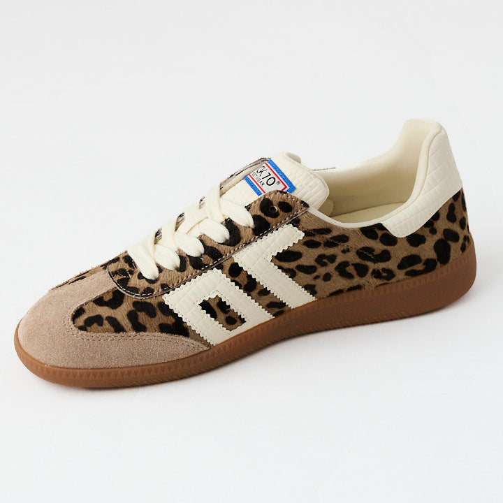 Back 70 Taupe Suede Leather Leopard Print Trainers - Nozomi