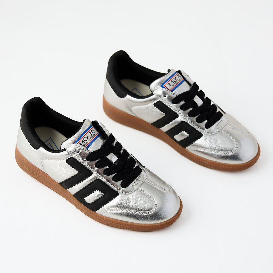 Back 70 Silver Metallic Leather Trainers - Nozomi