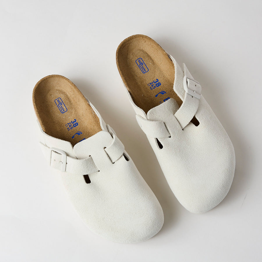 Birkenstock Boston Ivory Suede Leather Clogs