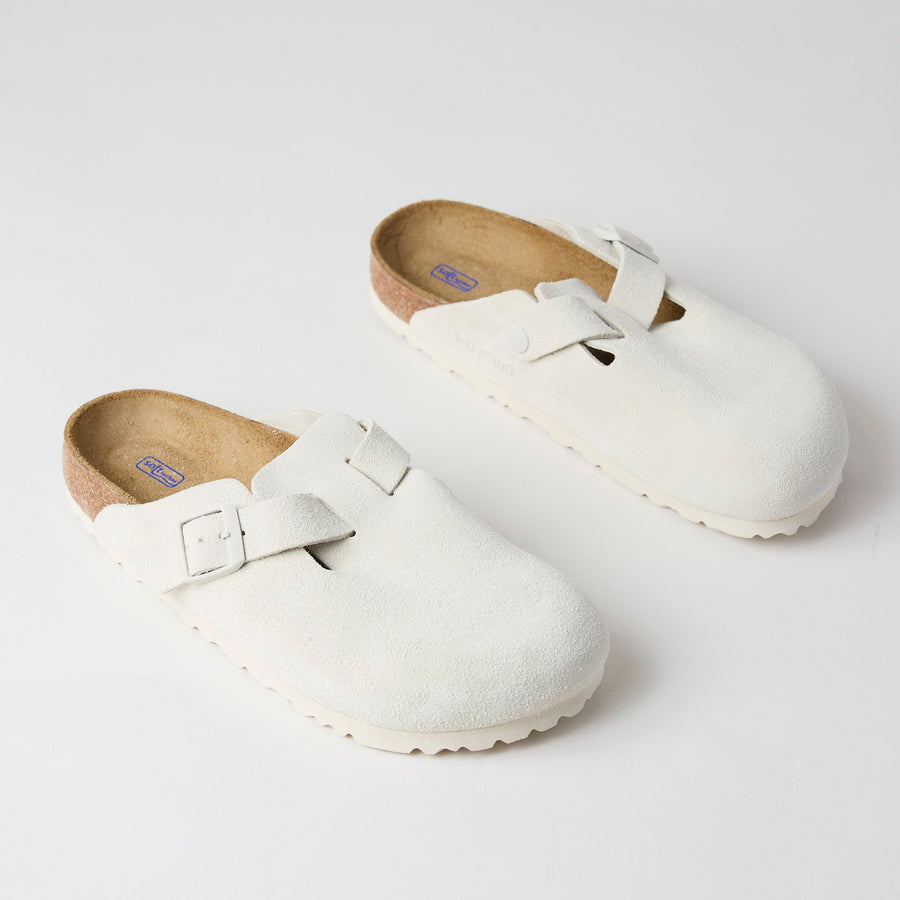 Birkenstock Boston Ivory Suede Leather Clogs