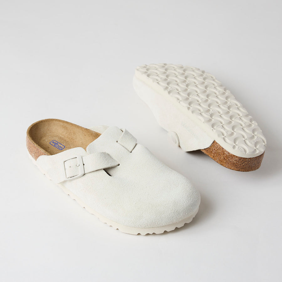 Birkenstock Boston Ivory Suede Leather Clogs
