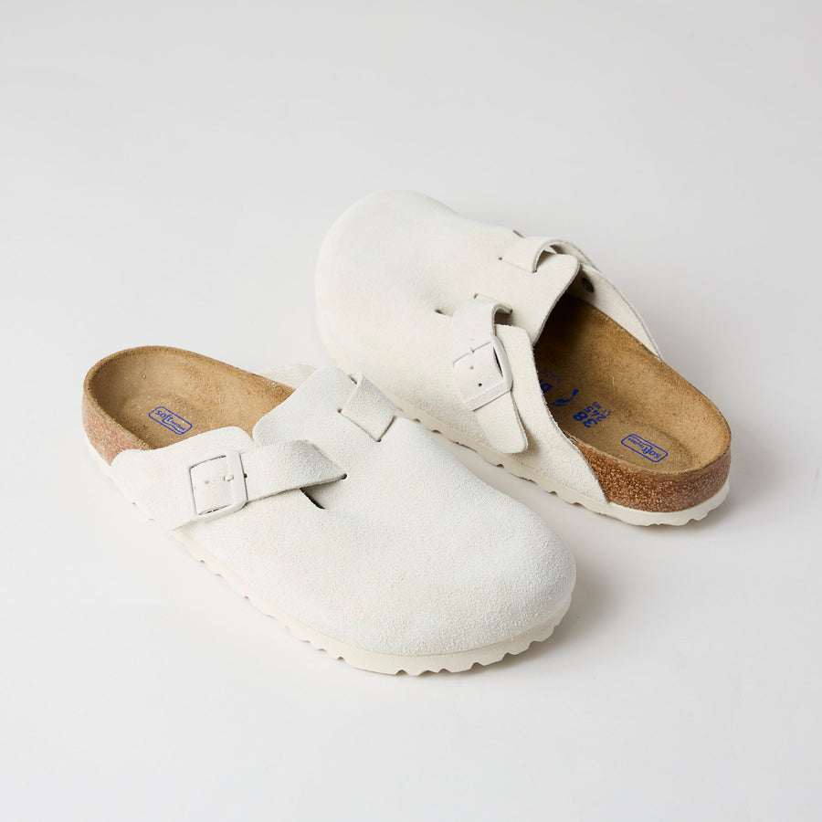 Birkenstock Boston Ivory Suede Leather Clogs