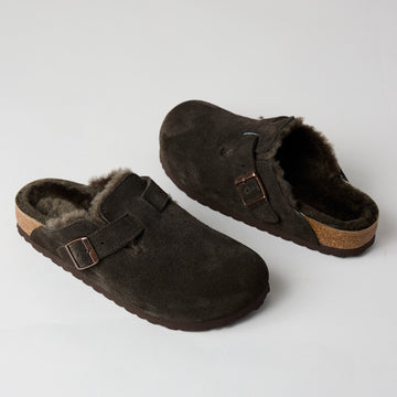 Birkenstock Brown Suede Shearling Clogs