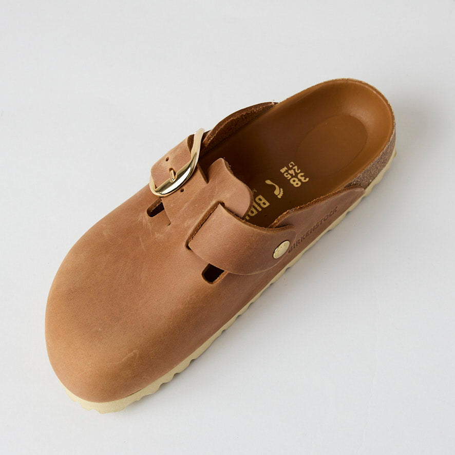 Birkenstock Cognac Oiled Leather Big Buckle Boston Clogs - Nozomi