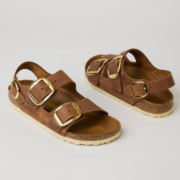 Birkenstock Cognac Big Buckle Oiled Leather Milano Sandals - Nozomi