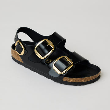 Birkenstock Black Leather Big Buckle Milano Sandals - Nozomi