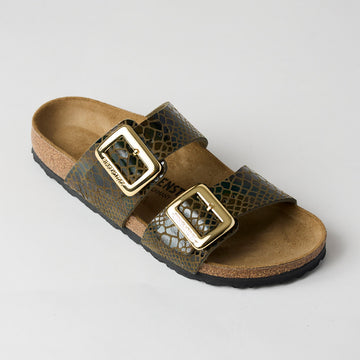 Birkenstock Shiny Snake Sage Buckle Sandals
