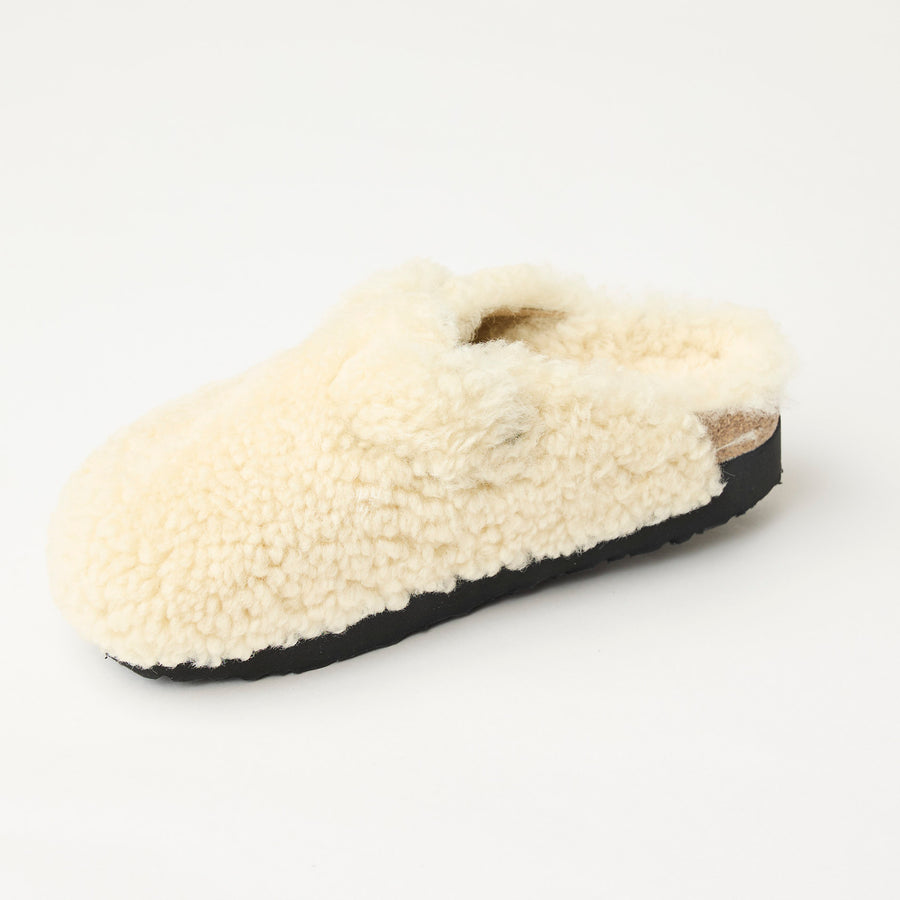 Birkenstock Boston Teddy Eggshell Shearling Platform Clogs - Nozomi