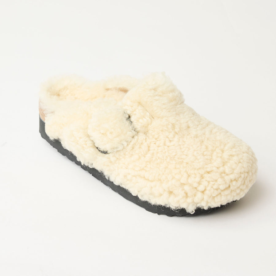 Birkenstock Boston Teddy Eggshell Shearling Platform Clogs - Nozomi