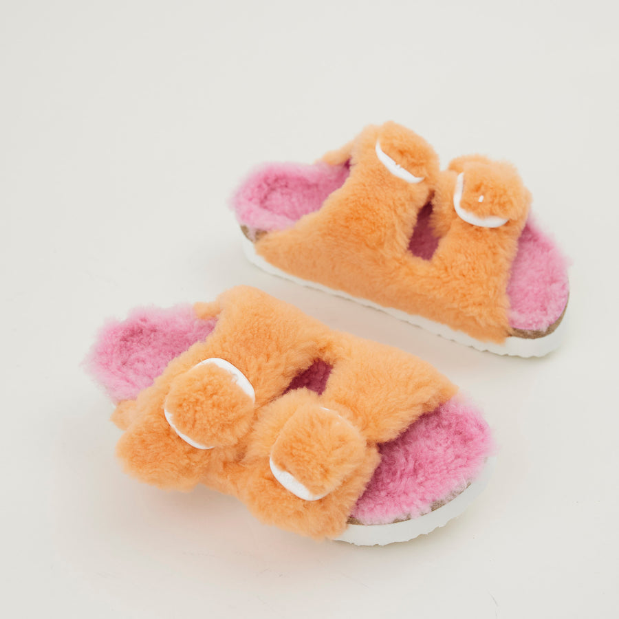 Birkenstock Orange and Pink Shearling Sandals - Nozomi