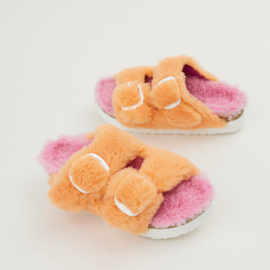 Birkenstock Orange and Pink Shearling Sandals - Nozomi