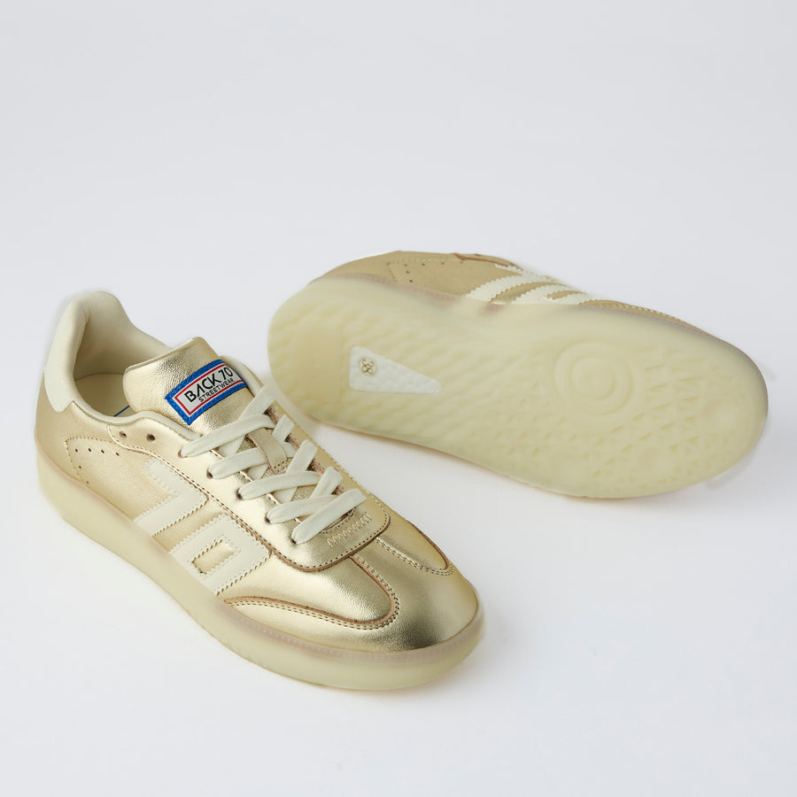 Back 70 Gold Metallic Leather Trainers, Nozomi Shoe Boutique - Nozomi