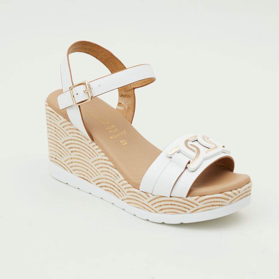 Repo White High Wedge Leather Sandals - Nozomi
