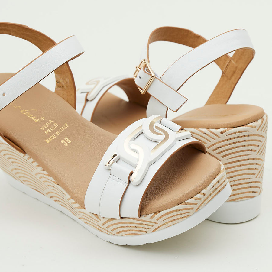 Repo White High Wedge Leather Sandals - Nozomi