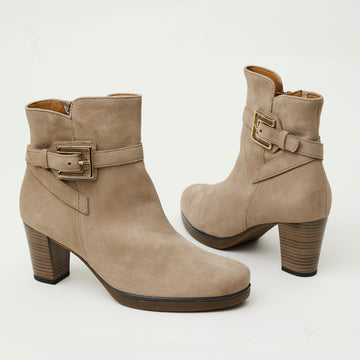 Gabor Beige Suede Heeled Leather Ankle Boots