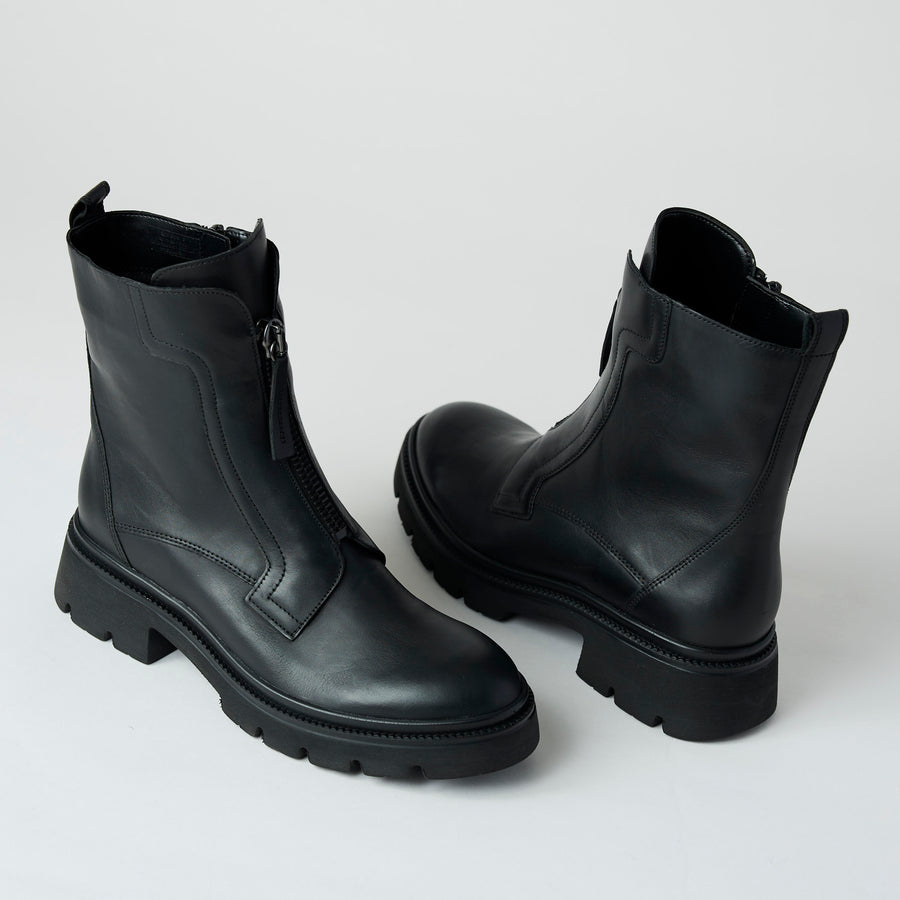 Gabor Black Leather Biker Boots - Nozomi