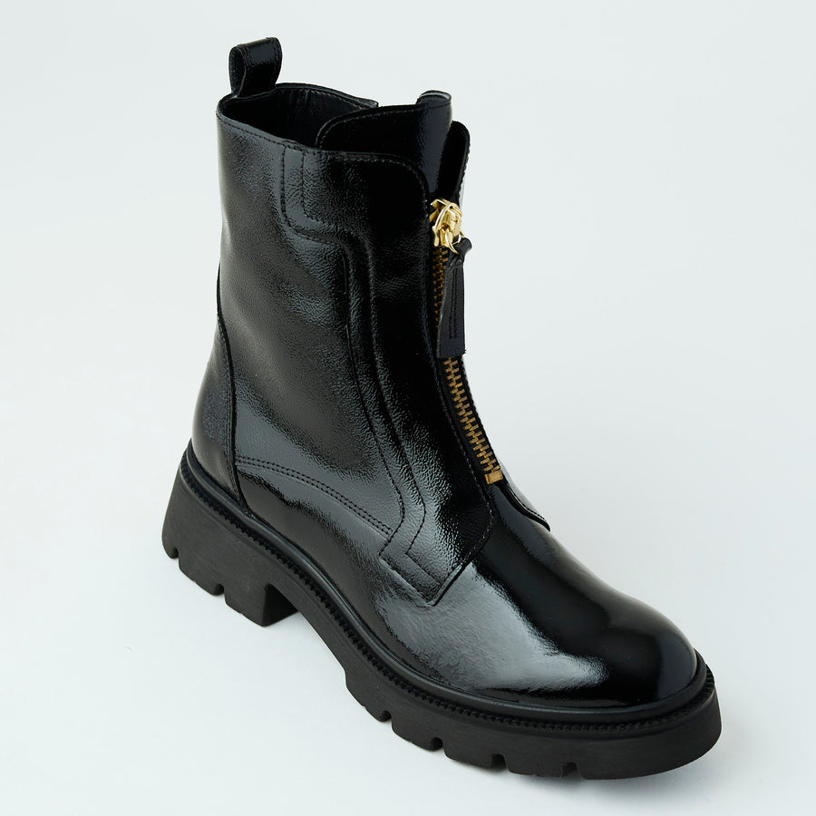 Gabor Black Patent Biker Boots - Nozomi