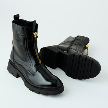 Gabor Black Patent Biker Boots - Nozomi