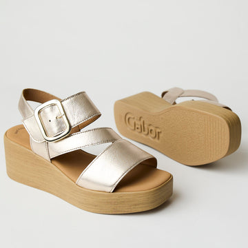 Gabor Gold Wedge Leather Sandals