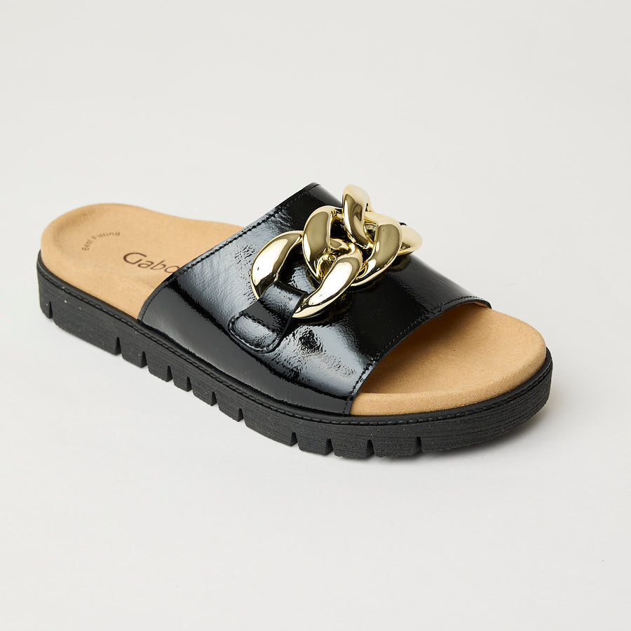 Gabor Black Patent Slider Sandals - Nozomi