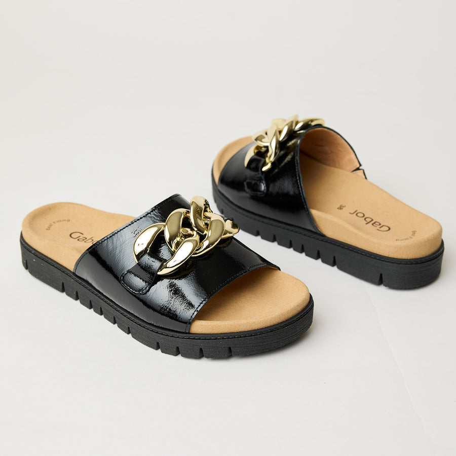 Gabor Black Patent Slider Sandals - Nozomi