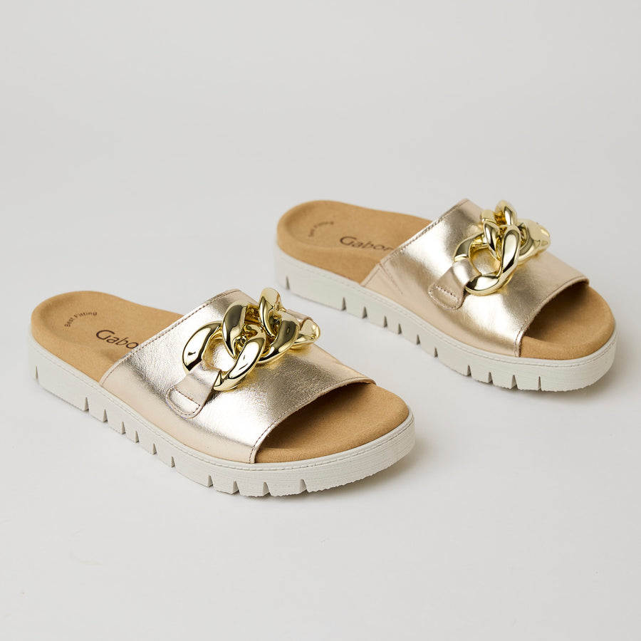 Gabor Gold Metallic Slider Sandals - Nozomi