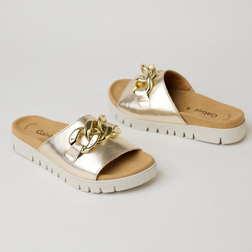 Gabor Gold Metallic Slider Sandals - Nozomi