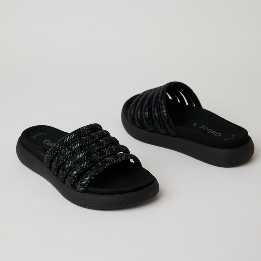 Gabor Black Glitter Slider Sandals - Nozomi