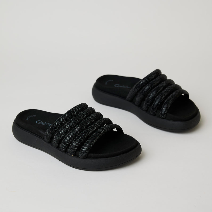 Gabor Black Glitter Slider Sandals - Nozomi
