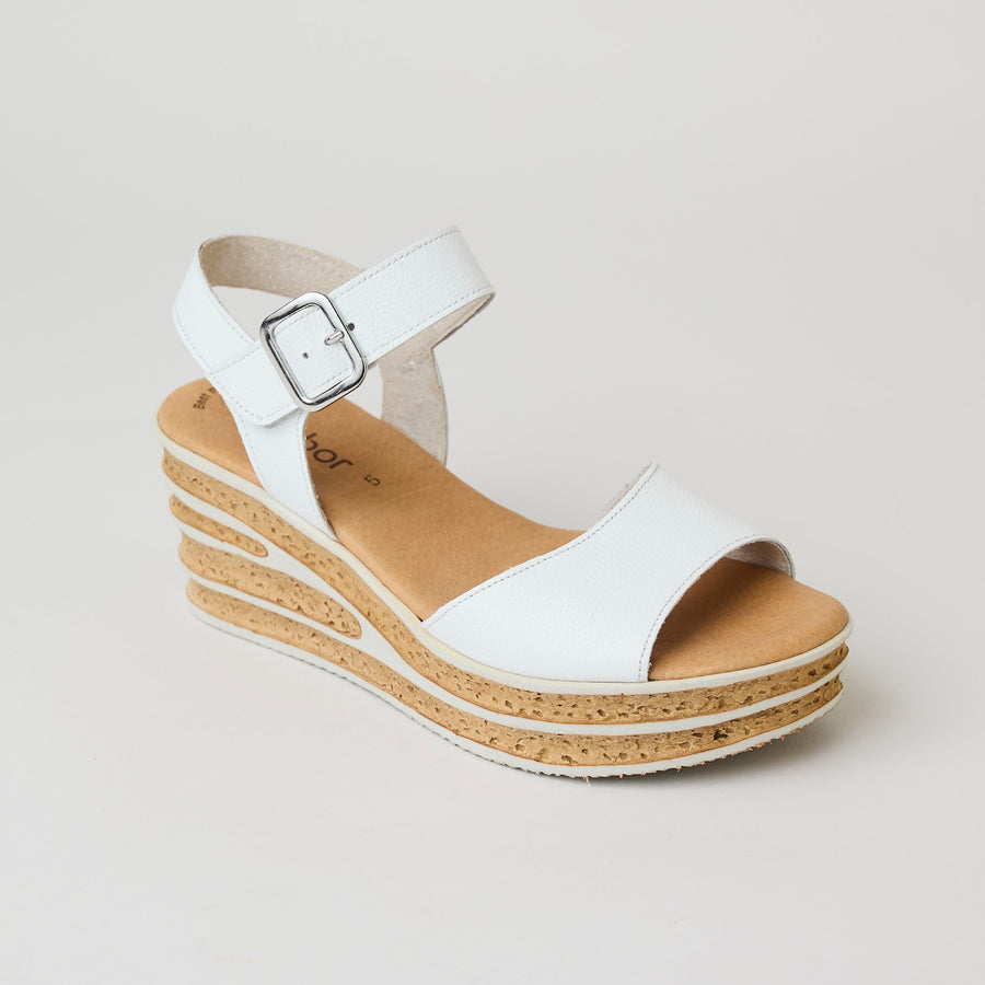Gabor White Leather Medium Wedge Sandals - Nozomi