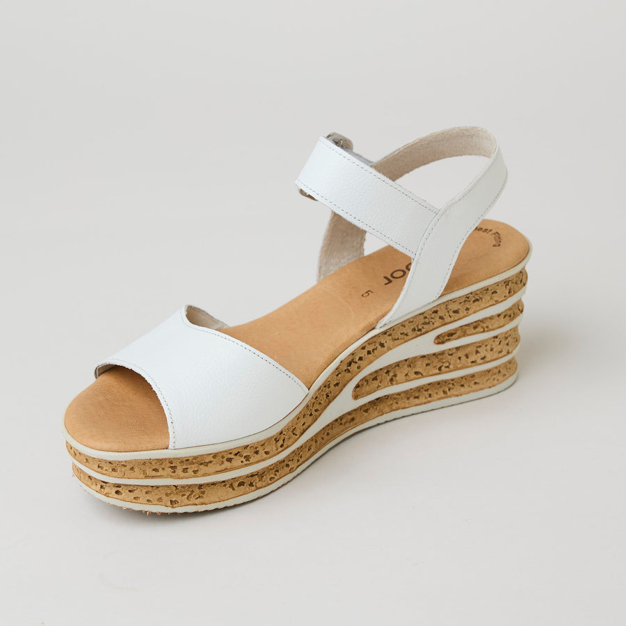 Gabor White Leather Medium Wedge Sandals - Nozomi