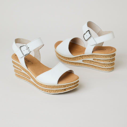 Gabor White Leather Medium Wedge Sandals - Nozomi