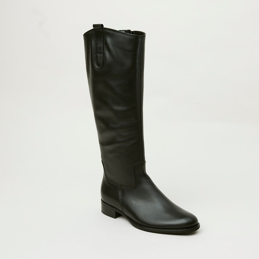 Gabor Knee High Flat Black Leather Boots - Nozomi