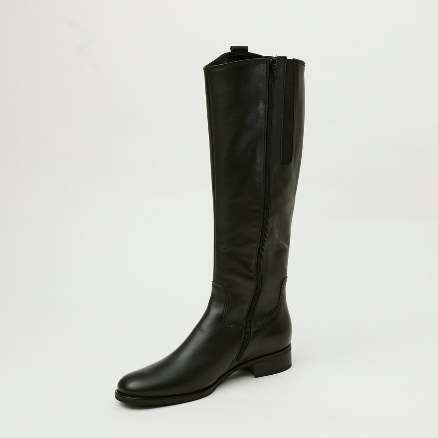 Gabor Knee High Flat Black Leather Boots - Nozomi